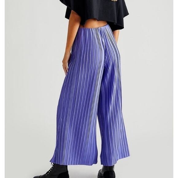 NWT Free People Winona Pleated Flare Trouser Pants Blue Women's Size Large - Picture 2 of 9